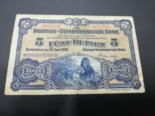 German East Africa Deutsch - Ostafrikanische Bank 5 Rupien 1905 Rare Note