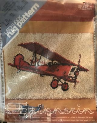 Latch Hook Rug Canvas Pattern By Spinnerin E408 Antique Bi - Plane Red Baron Style