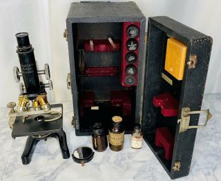 Antique E.  Leitz Wetzlar Bunocular Microscope Brass Parts Rare 1920’s W/