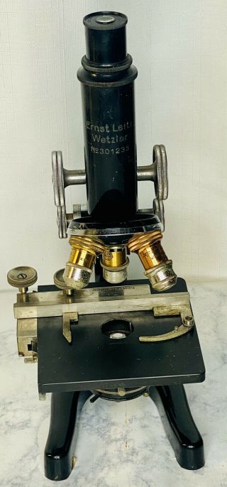 Antique E.  Leitz Wetzlar Bunocular Microscope Brass Parts Rare 1920’s W/ 2