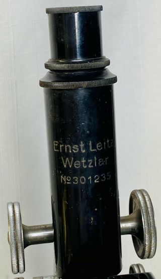 Antique E.  Leitz Wetzlar Bunocular Microscope Brass Parts Rare 1920’s W/ 3