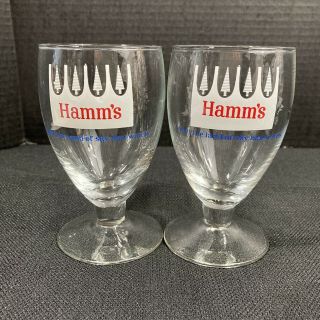Vintage Hamms Beer Goblet Glass 5 1/4 " Barware Set Of 2 Rare