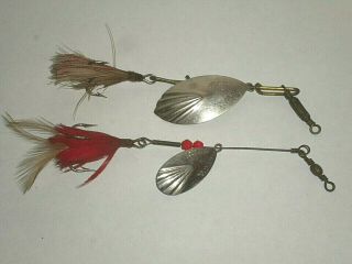 Two Vintage G.  M.  Skinner Spinner Baits - Fishing Lures - Size 4 - 3/4 & 3