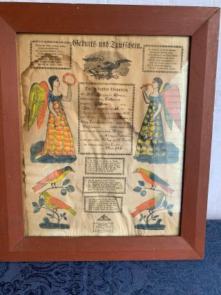 Antique 1831 Pennsylvania German Trauschein Wedding Fraktur From Allentown Pa