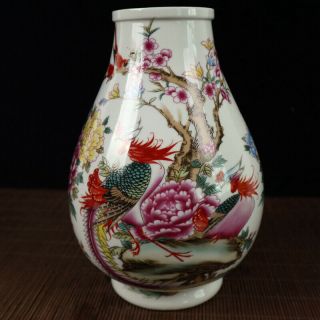 Chinese Handmade Vintage Porcelain Flower&bird Vase 92345