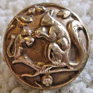 Fabulous And Rare Antique Brass Squirrel Button,  Ca.  1880s/1890s