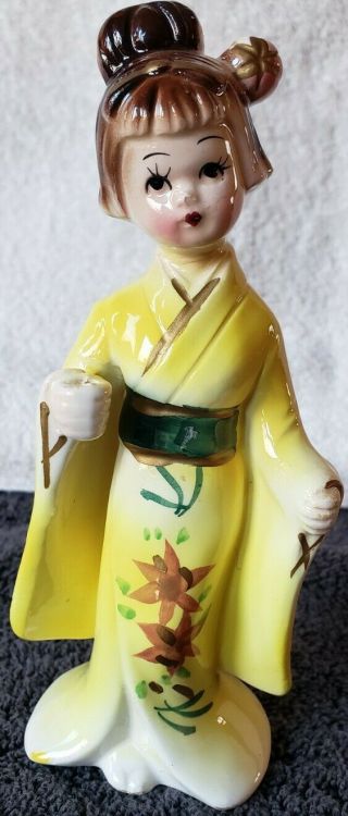 Vintage Bisque Porcelain Geisha Girl Figurine,  Made In Japan 6 - 1/4 " Tall,  Rare