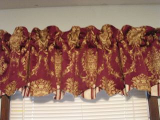 Waverly Valance 76 " X 16 1/2 " To 17 1/2 " Color Cranberry Red & Beige