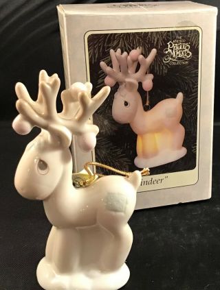 Precious Moments Reindeer Ornament Xmas Porcelain Light - Up Vintage 1993 Rare Box