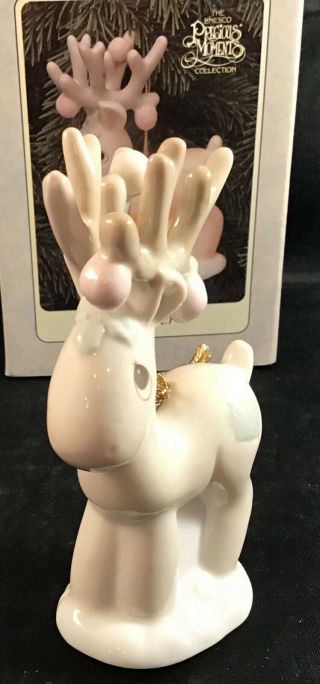 Precious Moments Reindeer Ornament Xmas Porcelain Light - up Vintage 1993 Rare Box 3
