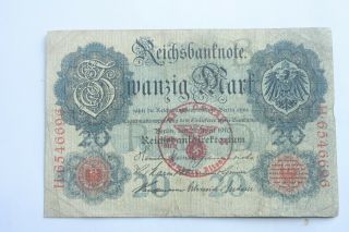 1 X Germany Banknote.  20 Marks.  1910.  Sa Der Nsdap Stamp In Red.  Extremely Rare.