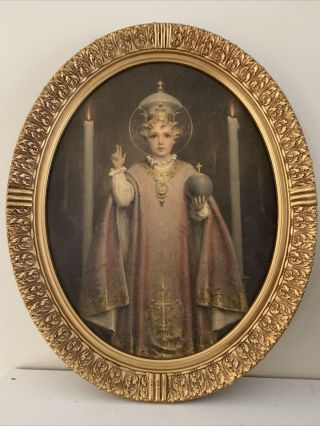 Rare Print Of The " Infant Jesus Of Prague " Framed Catholic