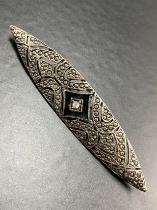 Vintage Antique Large Victorian Brooch Pin Etched Metal Crystal Rhinestone
