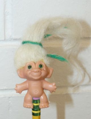 Troll Pencil Topper She 1964 Doll White Hair With Green Eyes 1.  5 "