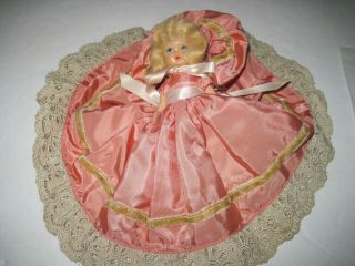 Vintage Hollywood Doll,  Hard Plastic,  5 - 1/2 " Tall,  Painted Eyes,  Dress 10