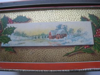 Antique Advertising Tin Xmas Box Sir Walter Raleigh Winter Scene Holly Wreath Bw