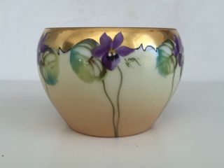 Violets Antique Pickard Gda Limoges Art Nouveau Porcelain Signed Bowl 3 5/8 "