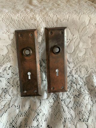 Pair (2) Vintage Antique Cast Copper Door Plates Backplates