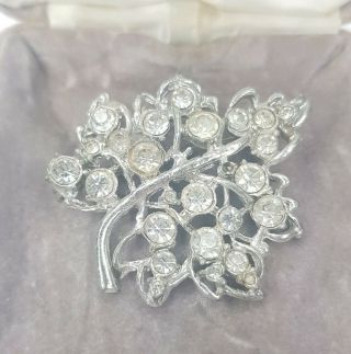 Rare Vintage Art Deco Style Silver Tone Paste Leaf Brooch Gift Signed Hollywood