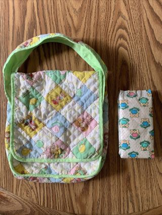 Vintage 1983 Coleco Cabbage Patch Kids Doll Quilted Diaper Bag With Diaper