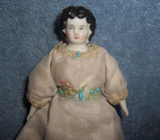 Antique Vintage German Porcelain China Head Dollhouse Doll House Painted Legs 6 "