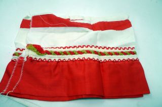 Vintage 1960s 10 " By 48 " Valance Red White Ruffle Look Curtain