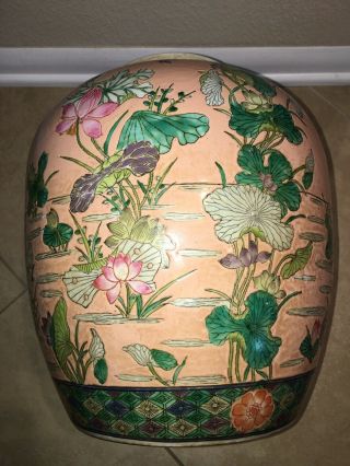Large Antique Chinese Ginger Jar & Lid Pink Floral Birds Qianlong Marked 2