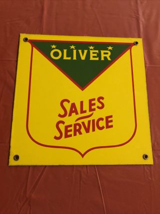 Vintage Rare Oliver Sales Service Porcelain Tractor Outboard Farm Sign