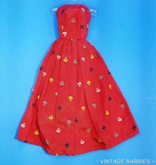 Barbie Doll Sized Red Satin Dress Near Vintage 1960 