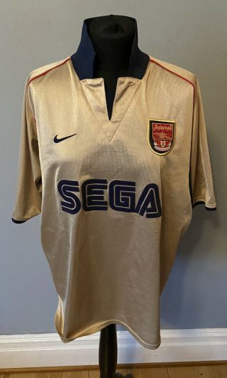 Rare Arsenal 2001/2002 Nike Football Soccer Shirt Gold Sega Size L