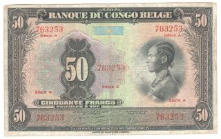 Belgian Congo 50 Francs 1941 P - 16a Rare