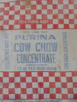 Antique Purina Cow Chow Concentrate 100 Bag Sack Livestock Burlap Cotton Feed