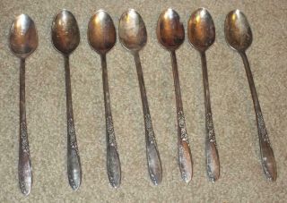7 Vintage Wm A Rogers Oneida Country Lane Iced Tea Spoons Silverplate Silverware