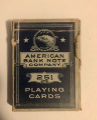 Vintage Rare American Bank Note Playing Cards Box & Joker