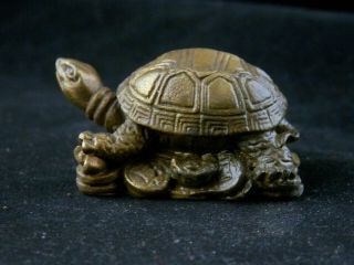 Fine Antique Chinese Brass Hand Made Wealth Turtle Statue F033