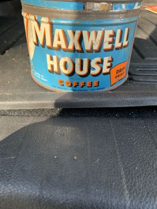 Vintage Maxwell House Coffee Can Tin With Lid,  Rare,  Collectible