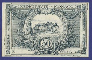 GEM UNCIRCULATED 50 CENTIMES 1920 BANKNOTE FROM MONACO RARE 2