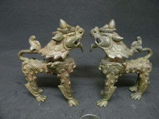 Antique Matched Bronze Foo Dog Incense Burners