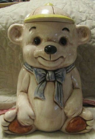 Teddy Bear Cookie Jar Rare Treasure Craft " Teddy Bear With Baseball Hat " U.  S.  A.
