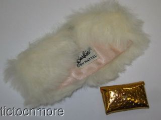 Vintage Barbie Doll Fashion Pak Clothes Pink Satin Fur Stole & Gold Purse