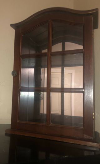 Vintage Wood Mirrored 3 Tier Curio Glass Door Wall Hanging Table Top Display