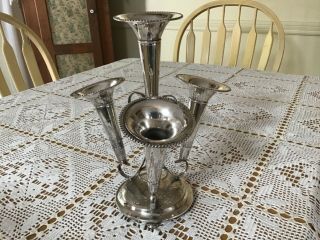Vintage Silver Plated 4 Horn Epergne Vase,  12” Tall