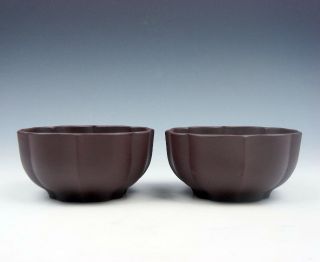 Pair Yixing Zisha Clay Hand Crafted Flower Petal Shaped Tea Cups 09192001