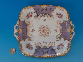 Rare Coalport Batwing Handle Cake Plate / Bread Plate In Lilac - Flowers