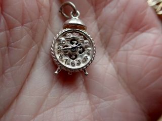 Rare Nuvo Vintage Sterling Silver Charm - Alarm Clock - Hands Move