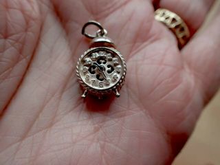 Rare NUVO Vintage Sterling Silver Charm - Alarm Clock - hands move 2