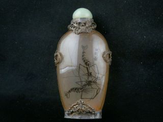 Great Large Chinese Glass Inside Hand Painted Shrimp Snuff Bottle C115