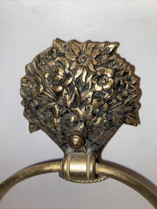 Vintage Brass Wall Mount Ring Towel Holder Flower Basket Gorgeous