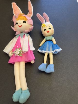 Two Vintage Stockinette Bunny Girl Dolls