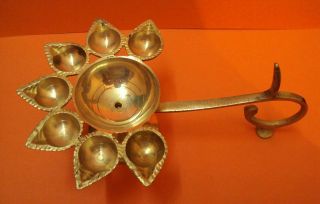 Rare Brass Saat Mukhi Jyot Diya Temple Puja Religious Oil Lamp Aarti Christmas.
